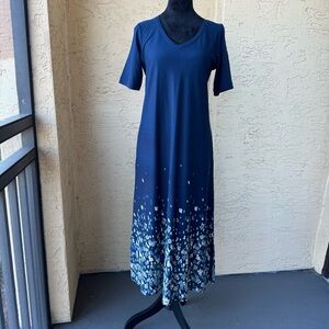 J.Jill Pure Jill Dress Sz XSP Blue Border Print Floral Short Sleeve